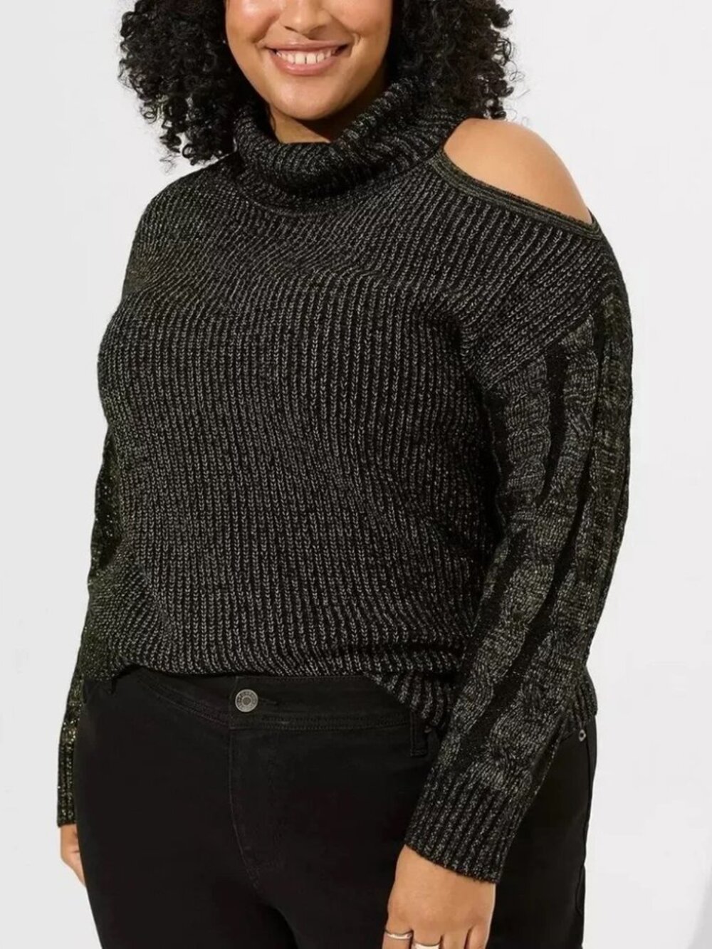 TORRID - Lurex Cable Pullover Cold Shoulder Turtle Neck Sweater Sz 0 / L